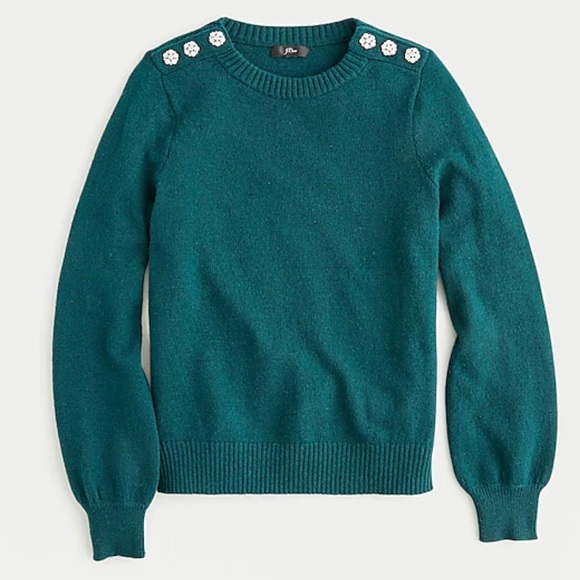 J. Crew Sweaters - NWT JCREW JEWLED BUTTON PUFF SLEEVE Sweater XS